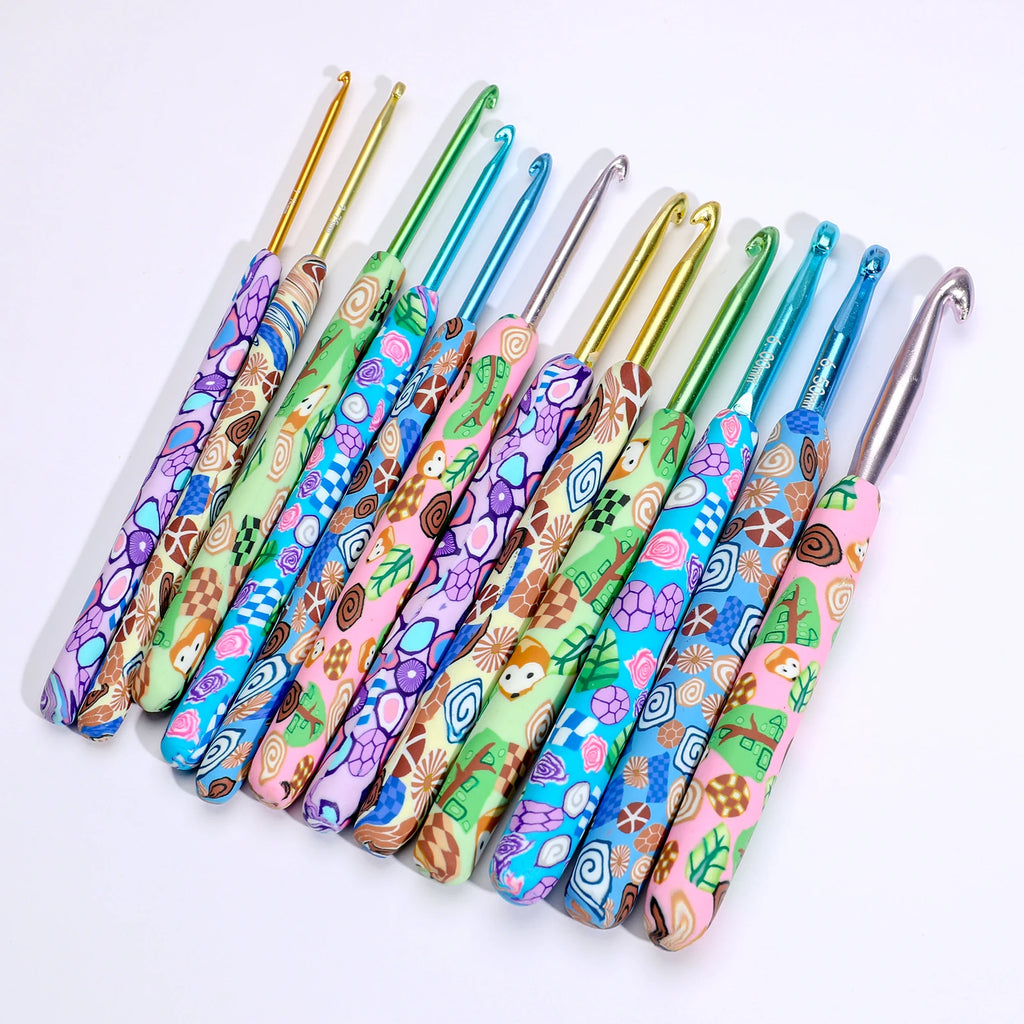 Handmade Crochet Hook Set with Whimsical Ergonomic Polyclay Handles