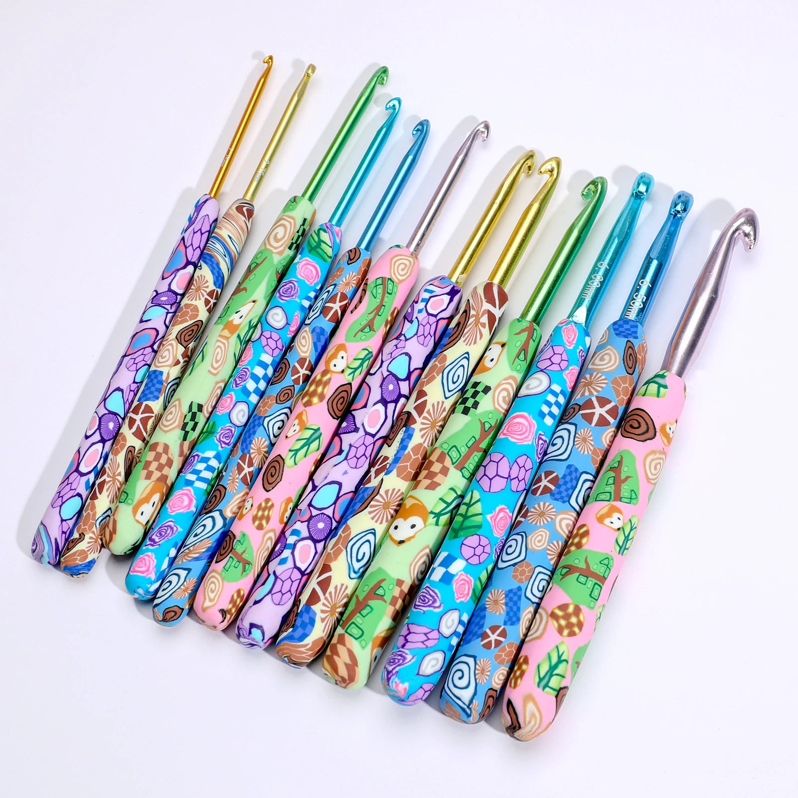 Handmade Crochet Hook Set with Whimsical Ergonomic Polyclay Handles