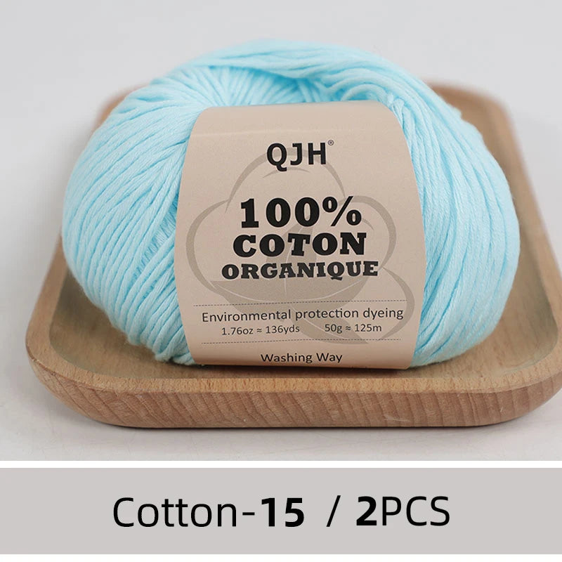 100% Organic Cotton Sport Yarn for Knitting and Crocheting, Pack of 2 balls - 1.76oz 136yards each, Dk weight