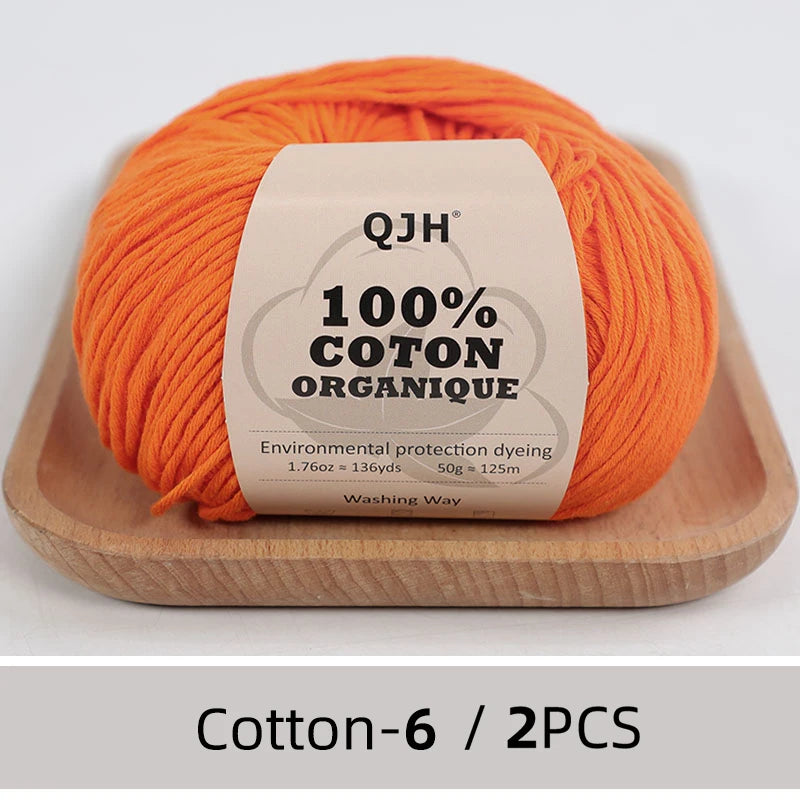 100% Organic Cotton Sport Yarn for Knitting and Crocheting, Pack of 2 balls - 1.76oz 136yards each, Dk weight