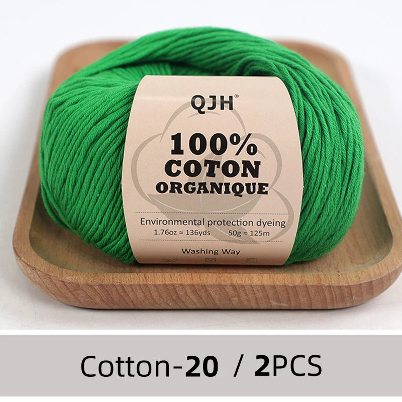 100% Organic Cotton Sport Yarn for Knitting and Crocheting, Pack of 2 balls - 1.76oz 136yards each, Dk weight