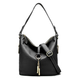 Stylish Leather Bucket Shoulder Handbag with Zipper and Decorative Metal Closure
