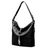 Stylish Leather Bucket Shoulder Handbag with Zipper and Decorative Metal Closure
