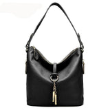Stylish Leather Bucket Shoulder Handbag with Zipper and Decorative Metal Closure