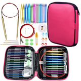Aluminum Interchangeable Circular Knitting Needles Set: 13 pairs of Needles Sized US 2-15 (2.75-10mm) and Notions in Zipped Case