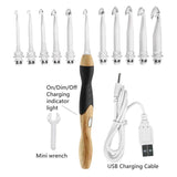 Ergonomic Wood and Silicone Handled Rechargeable LED Light Up Crochet Hook 11 in 1 Set in Sizes B-L (2.5-8 mm)