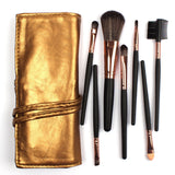 Portable High Quality 7 Makeup Brush Set Kit in Sleek Golden Roll