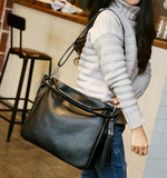 Soft Leather Tote with Decorative Tassel