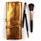 Portable High Quality 7 Makeup Brush Set Kit in Sleek Golden Roll