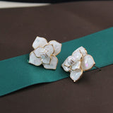 Enameled Camellia Earrings