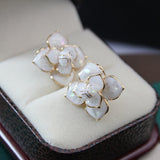 Enameled Camellia Earrings