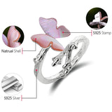 Butterfly on a Branch Handmade 925 Sterling Silver Fine Jewelry Ring in Pink or White Shell