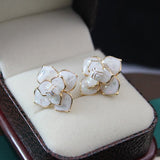 Enameled Camellia Earrings