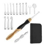 Ergonomic Wood and Silicone Handled Rechargeable LED Light Up Crochet Hook 11 in 1 Set in Sizes B-L (2.5-8 mm)