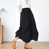 Comfortable, Elastic-Waist,  Asymmetric Linen Pants with Pockets
