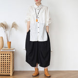 Comfortable, Elastic-Waist,  Asymmetric Linen Pants with Pockets