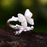 Butterfly on a Branch Handmade 925 Sterling Silver Fine Jewelry Ring in Pink or White Shell