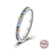 Sterling Silver Rainbow Cubic Zirconia  Pave Ring