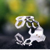 Bee on Honeycomb Adjustable Ring Handmade in 925 Sterling Silver