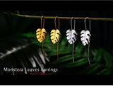 Monstera Philodendron Dangling Leaves Earrings Handmade in 925 Sterling Silver