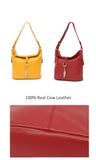 Stylish Leather Bucket Shoulder Handbag with Zipper and Decorative Metal Closure