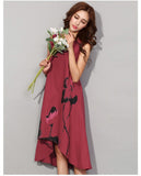 Cotton Linen Dress with Asymmetrical Hem and Abstract Floral Print
