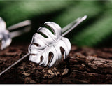 Monstera Philodendron Dangling Leaves Earrings Handmade in 925 Sterling Silver