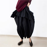 Wide Leg Loose Linen Cotton Asymmetric Pants with Elastic Waist