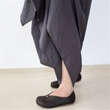 Wide Leg Loose Linen Cotton Asymmetric Pants with Elastic Waist