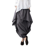 Wide Leg Loose Linen Cotton Asymmetric Pants with Elastic Waist