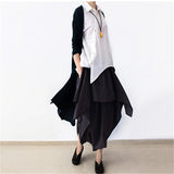 Wide Leg Loose Linen Cotton Asymmetric Pants with Elastic Waist