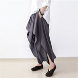 Wide Leg Loose Linen Cotton Asymmetric Pants with Elastic Waist