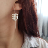 Monstera Philodendron Dangling Leaves Earrings Handmade in 925 Sterling Silver