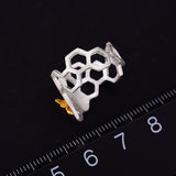 Bee on Honeycomb Adjustable Ring Handmade in 925 Sterling Silver