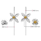 Handmade Star Flower Fashion Drop Earrings 925 Sterling Silver