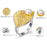 Natural Pearl Leaf Ring Handmade in 925 Sterling Silver