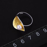 Natural Pearl Leaf Ring Handmade in 925 Sterling Silver