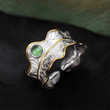 Natural Tourmaline  Adjustable Leaf Ring Handmade in 925 Sterling Silver