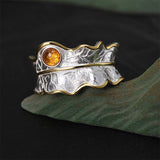 Natural Tourmaline  Adjustable Leaf Ring Handmade in 925 Sterling Silver
