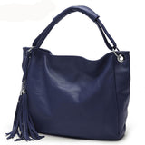 Soft Leather Tote with Decorative Tassel