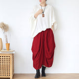 Comfortable, Elastic-Waist,  Asymmetric Linen Pants with Pockets
