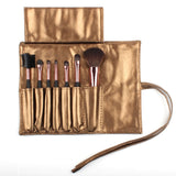 Portable High Quality 7 Makeup Brush Set Kit in Sleek Golden Roll