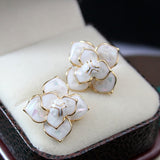 Enameled Camellia Earrings