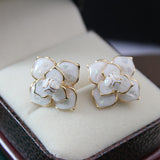 Enameled Camellia Earrings