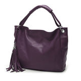 Soft Leather Tote with Decorative Tassel