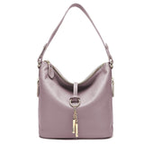 Stylish Leather Bucket Shoulder Handbag with Zipper and Decorative Metal Closure