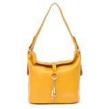 Stylish Leather Bucket Shoulder Handbag with Zipper and Decorative Metal Closure