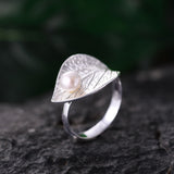 Natural Pearl Leaf Ring Handmade in 925 Sterling Silver