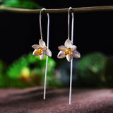 Blooming Orchid Fashion Drop Earrings Handmade in 925 Sterling Silver