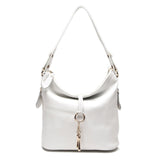 Stylish Leather Bucket Shoulder Handbag with Zipper and Decorative Metal Closure